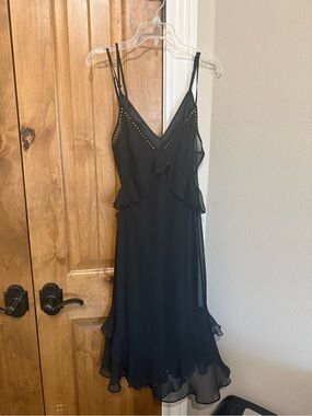 Victoria's Secret Black Ruffle Slip Dress with Stud Accents